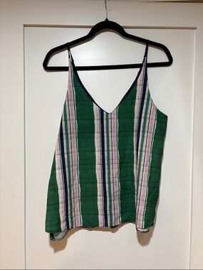 Topshop Green Striped V-Neck Camisole
